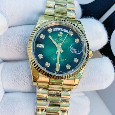 Gold ROLEX Day-date Replica Stainless Steel Automatic Movement 36*10MM Green Rolex Presidential Replica Watch